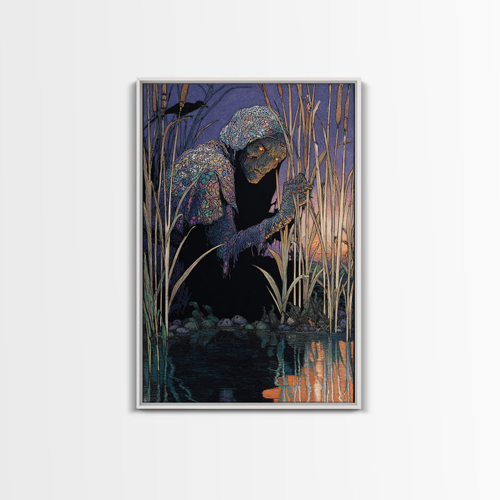 The Bog Mummy, Stained Glass Gothic Art, Vertical Wall Art, Gothic Horror Wall Art, Framed Canvas Print, Halloween Wall Art