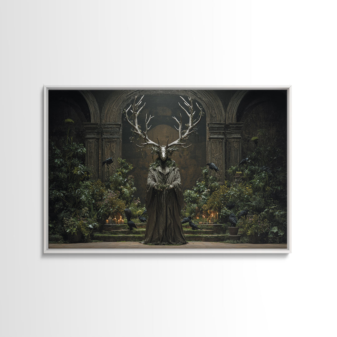The Antlered Forest Spirit, Medieval Grotesque Art, Landscape Wall Art, Dark Halloween Decor, Canvas Print, Halloween Wall Art