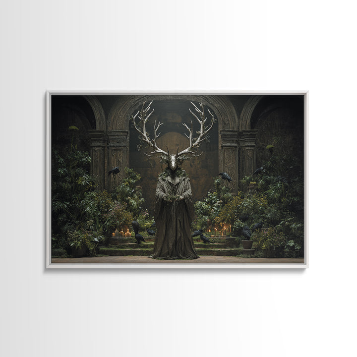 The Antlered Forest Spirit, Medieval Grotesque Art, Landscape Wall Art, Dark Halloween Decor, Canvas Print, Halloween Wall Art
