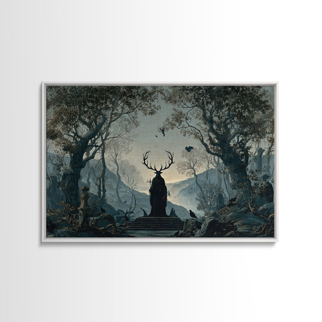 The Antlered Forest Spirit, Romantic Gothic Landscape, Landscape Wall Art, Gothic Horror Wall Art, Canvas Print, Dark Fantasy Art