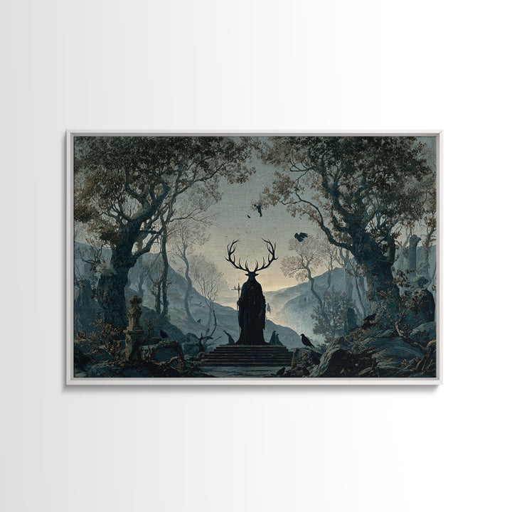 The Antlered Forest Spirit, Romantic Gothic Landscape, Landscape Wall Art, Gothic Horror Wall Art, Canvas Print, Dark Fantasy Art