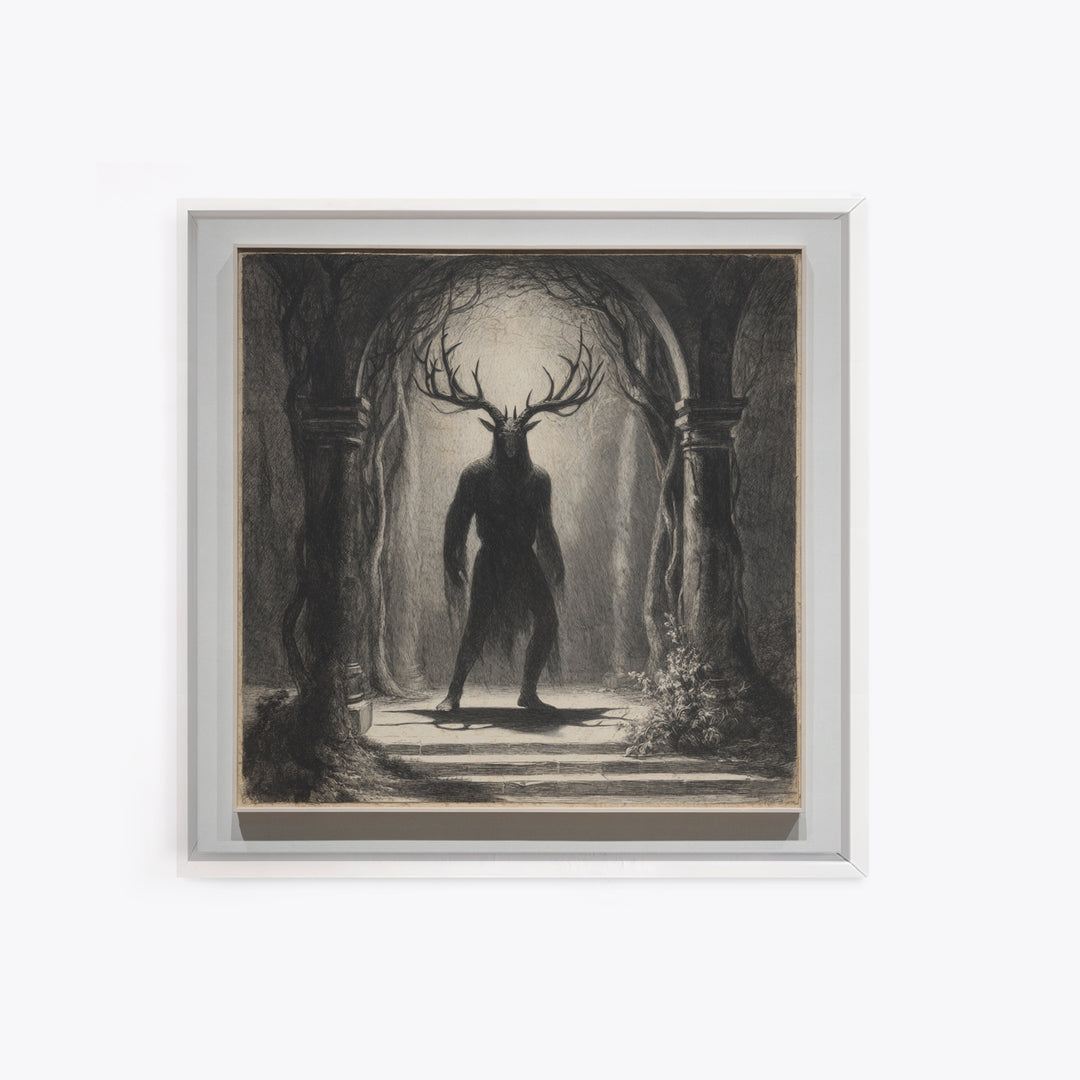 The Antlered Forest Spirit, Symbolist Dream Art, Square Wall Art, Macabre Wall Art, Canvas Print, Halloween Wall Art