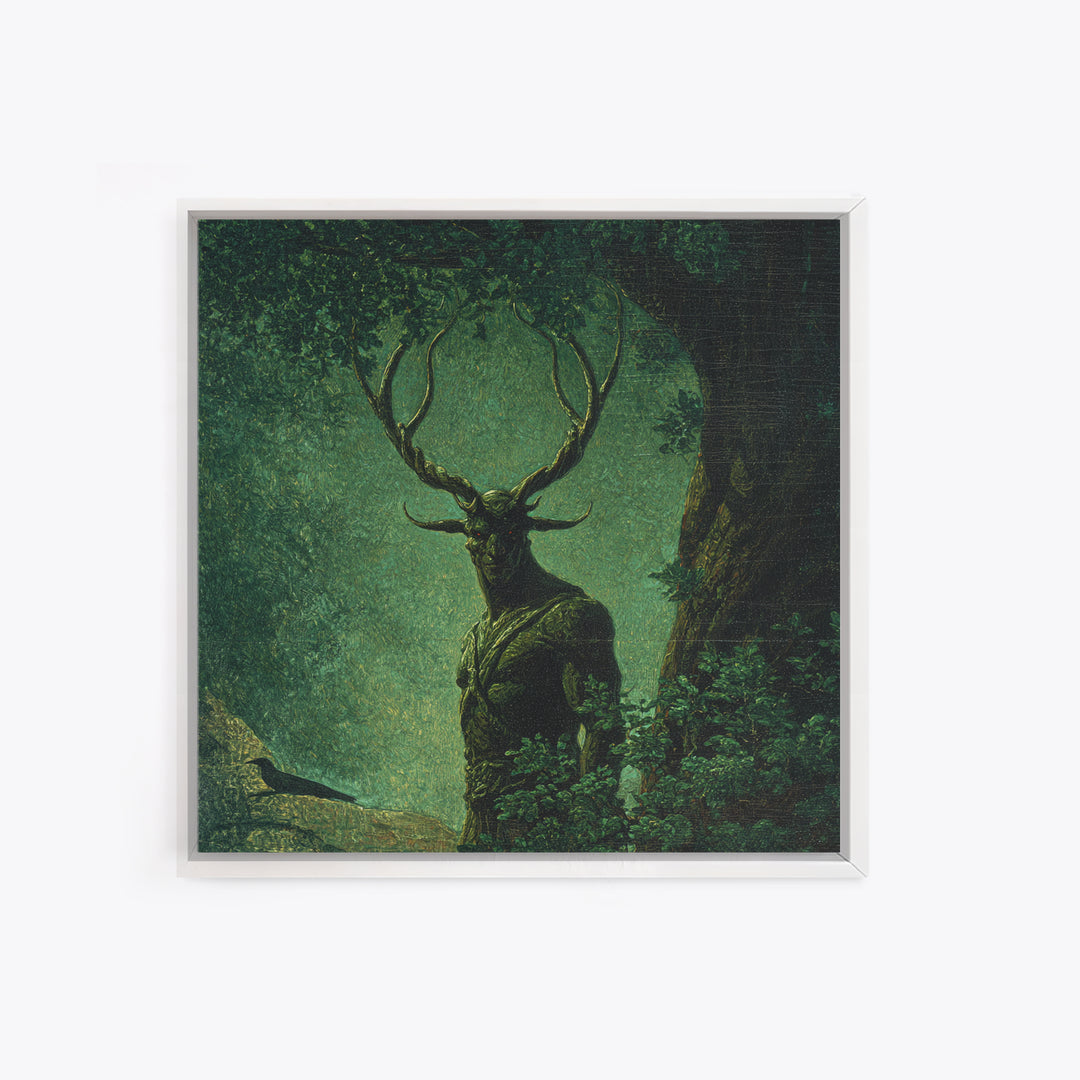 The Antlered Forest Spirit, Dark Symbolist Art, Square Wall Art, Macabre Wall Art, Canvas Print, Halloween Wall Art