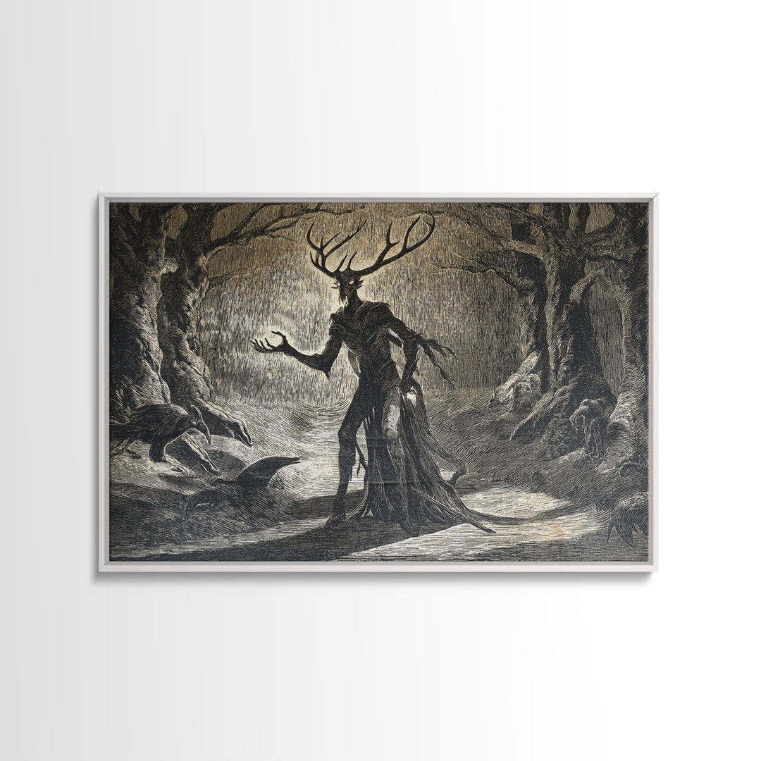 The Antlered Forest Spirit, Expressionist Nightmare Art, Landscape Wall Art, Dark Fantasy Wall Art, Canvas Print, Halloween Wall Art