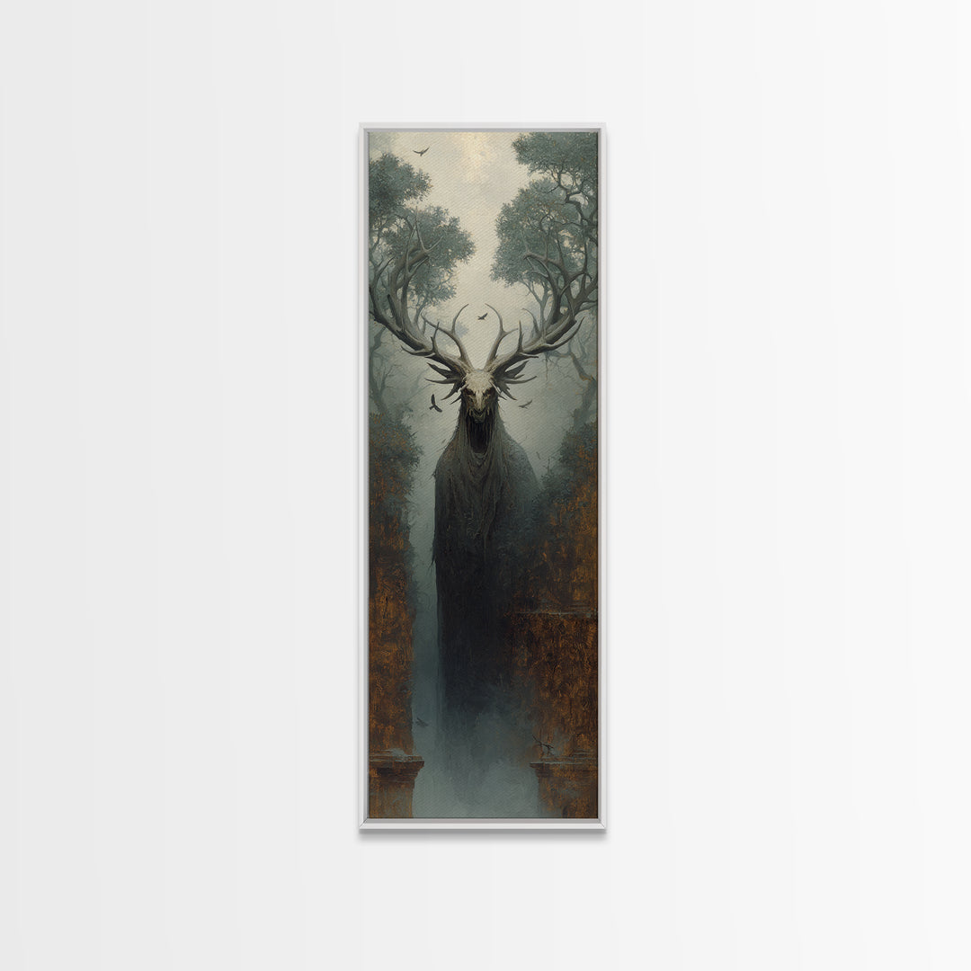 The Antlered Forest Spirit, Surreal Apocalyptic Art, Tall Narrow Wall Art, Gothic Horror Wall Art, Canvas Print, Halloween Wall Art