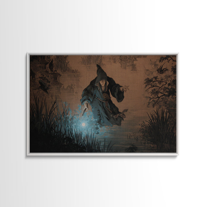 The Will-O'-The-Wisp Shepherd, Medieval Grotesque Art, Landscape Wall Art, Gothic Horror Wall Art, Canvas Print, Halloween Wall Art