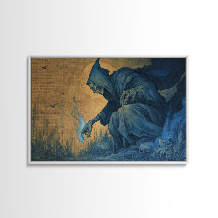 The Will-O'-The-Wisp Shepherd, Dark Renaissance Art, Landscape Wall Art, Dark Fantasy Wall Art, Framed Canvas Print