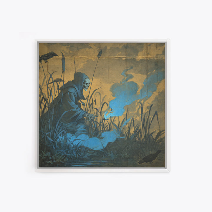 The Will-O'-The-Wisp Shepherd, Danse Macabre Art, Square Wall Art, Dark Fantasy Wall Art, Canvas Print, Dark Fantasy Art