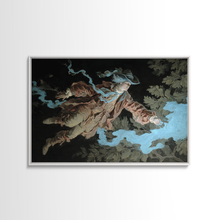 The Will-O'-The-Wisp Shepherd, Gothic Nightmare Art, Landscape Wall Art, Dark Halloween Decor, Framed Canvas Print, Halloween Wall Art