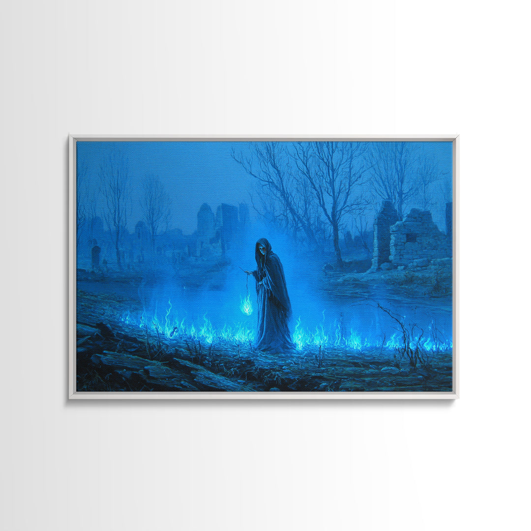 The Will-O'-The-Wisp Shepherd, Romantic Gothic Landscape, Landscape Wall Art, Dark Halloween Decor, Canvas Print, Dark Fantasy Art