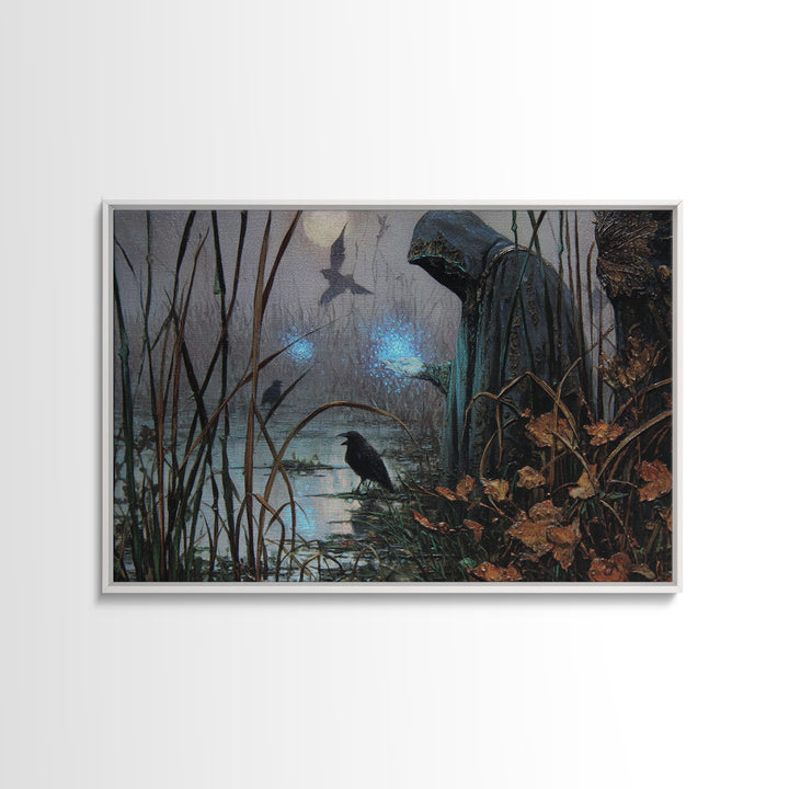 The Will-O'-The-Wisp Shepherd, Ornate Symbolist Art, Landscape Wall Art, Dark Fantasy Wall Art, Canvas Print, Halloween Wall Art