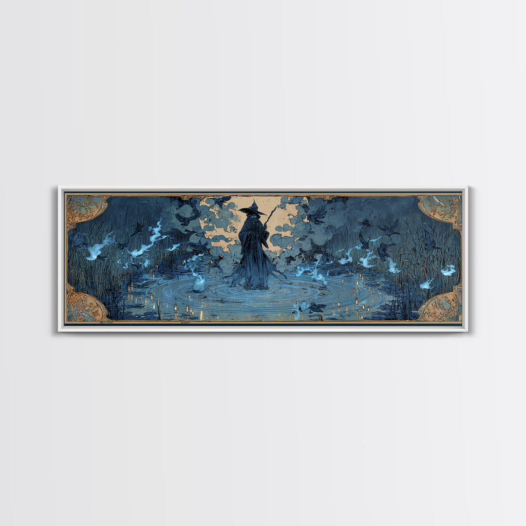 The Will-O'-The-Wisp Shepherd, Decadent Gothic Art, Extra Wide Wall Art, Macabre Wall Art, Canvas Print, Halloween Wall Art
