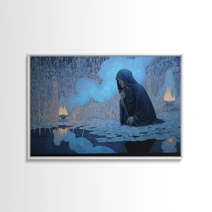The Will-O'-The-Wisp Shepherd, Symbolist Death Art, Landscape Wall Art, Dark Halloween Decor, Canvas Print, Halloween Wall Art