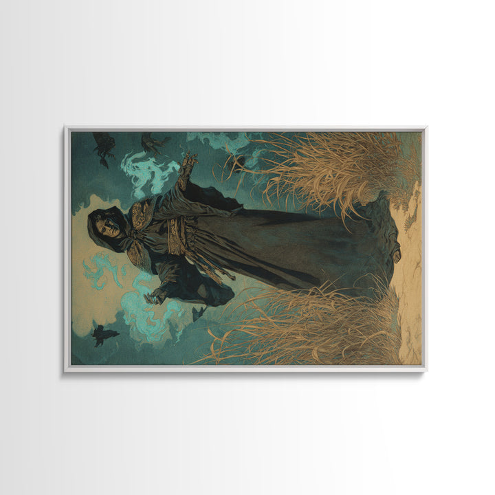 The Will-O'-The-Wisp Shepherd, Symbolist Etching Art, Landscape Wall Art, Dark Halloween Decor, Canvas Print, Halloween Wall Art