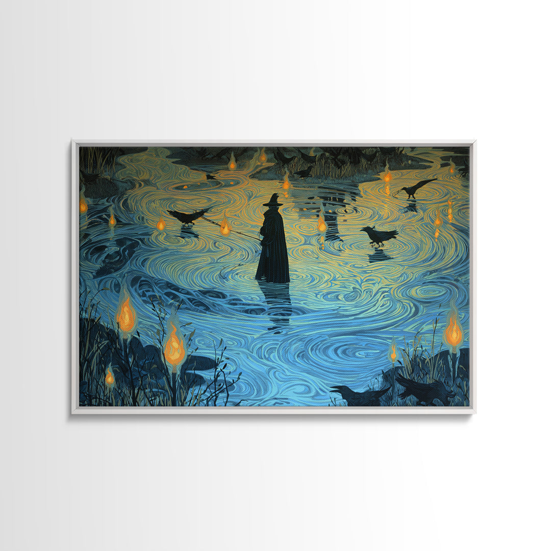 The Will-O'-The-Wisp Shepherd, Expressionist Gothic Art, Landscape Wall Art, Gothic Horror Wall Art, Canvas Print, Halloween Wall Art