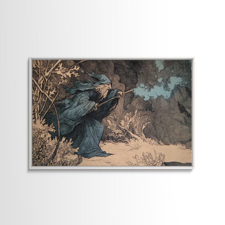 The Will-O'-The-Wisp Shepherd, Gothic Storybook Art, Landscape Wall Art, Dark Halloween Decor, Framed Canvas Print, Spooky Wall Decor