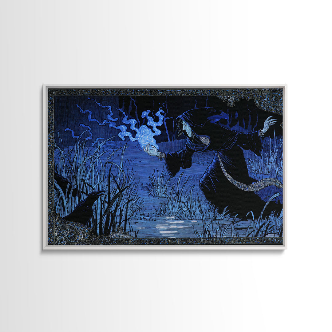 The Will-O'-The-Wisp Shepherd, Stained Glass Gothic Art, Landscape Wall Art, Gothic Horror Wall Art, Framed Canvas Print, Macabre Wall Art