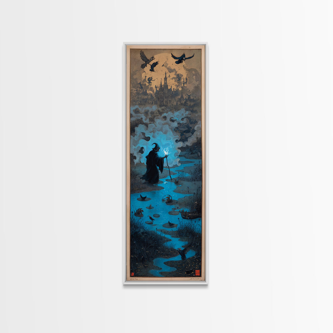 The Will-O'-The-Wisp Shepherd, Surreal Apocalyptic Art, Tall Narrow Wall Art, Gothic Horror Wall Art, Canvas Print