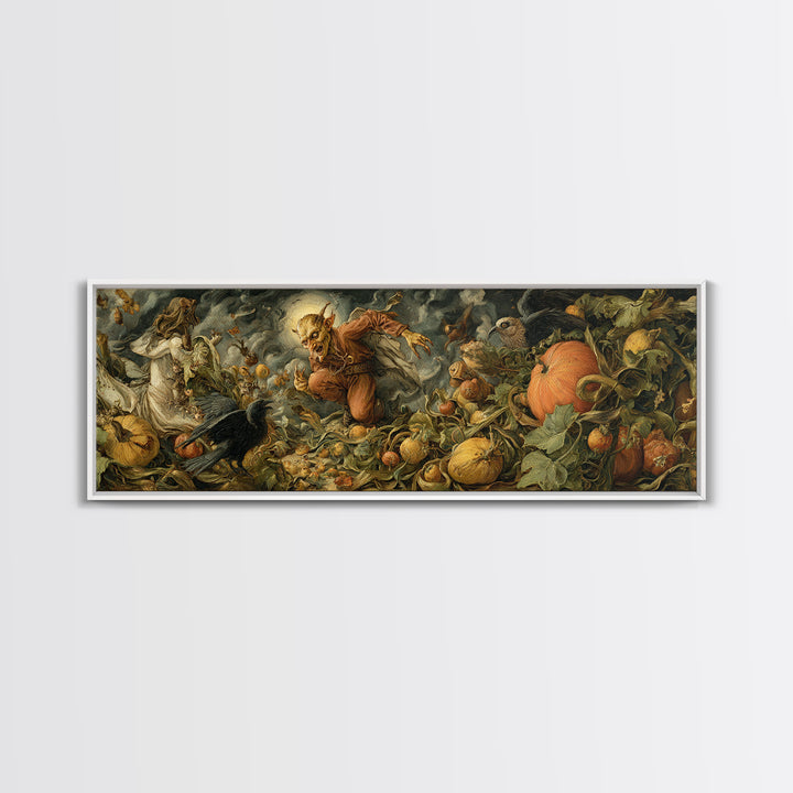 The Pumpkin Patch Goblin, Dark Renaissance Art, Extra Wide Wall Art, Gothic Horror Wall Art, Canvas Print, Halloween Wall Art