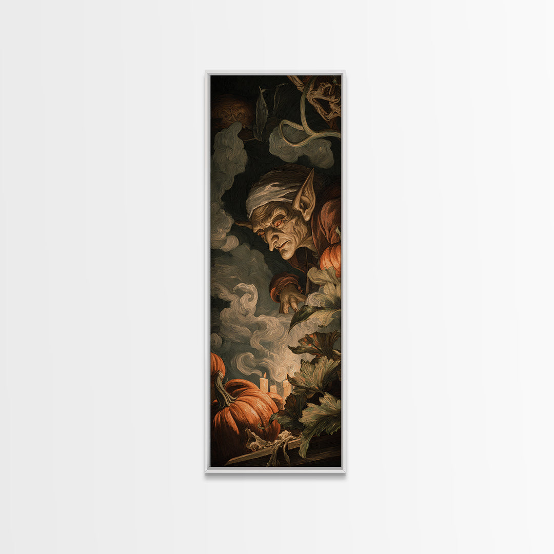 The Pumpkin Patch Goblin, Gothic Nightmare Art, Tall Narrow Wall Art, Macabre Wall Art, Framed Canvas Print, Halloween Wall Art