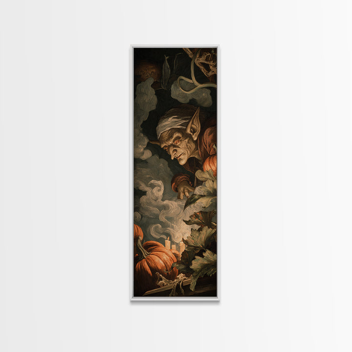 The Pumpkin Patch Goblin, Gothic Nightmare Art, Tall Narrow Wall Art, Macabre Wall Art, Framed Canvas Print, Halloween Wall Art