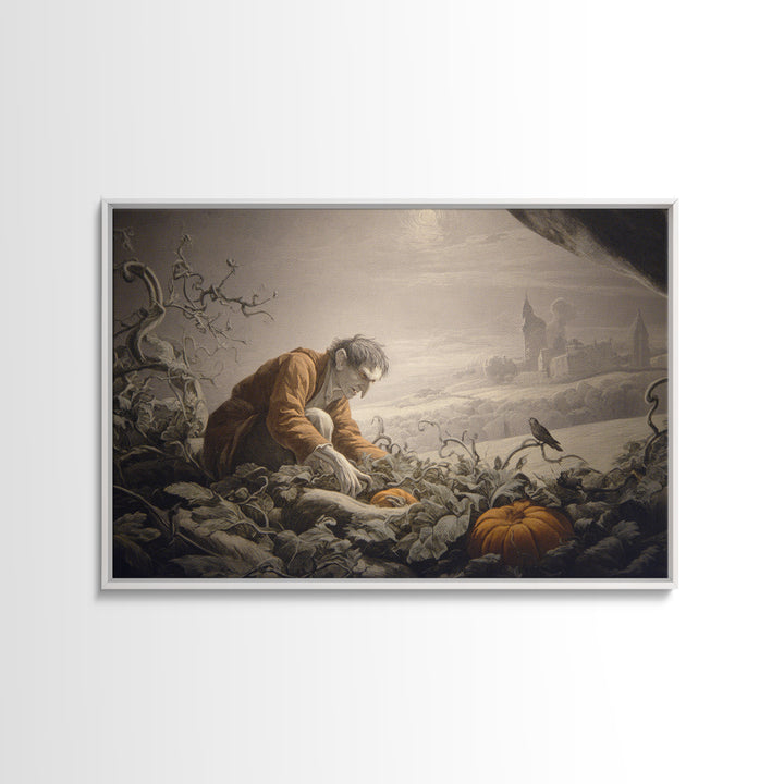 The Pumpkin Patch Goblin, Romantic Gothic Landscape, Landscape Wall Art, Macabre Wall Art, Canvas Print, Halloween Wall Art
