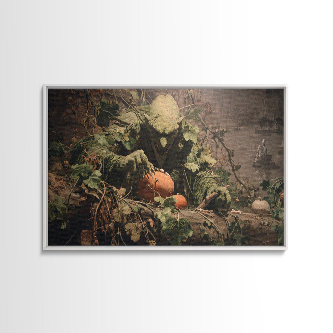 The Pumpkin Patch Goblin, Symbolist Gothic Landscape, Landscape Wall Art, Gothic Horror Wall Art, Canvas Print, Halloween Wall Art
