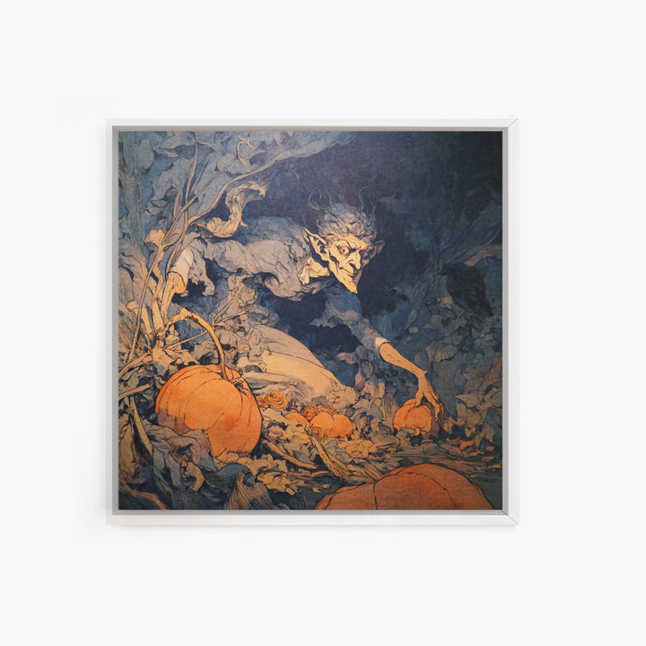 The Pumpkin Patch Goblin, Decadent Gothic Art, Square Wall Art, Dark Fantasy Wall Art, Canvas Print, Halloween Wall Art