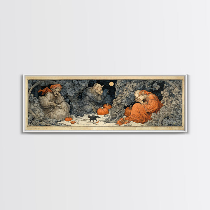 The Pumpkin Patch Goblin, Symbolist Death Art, Extra Wide Wall Art, Macabre Wall Art, Framed Canvas Print, Halloween Wall Art