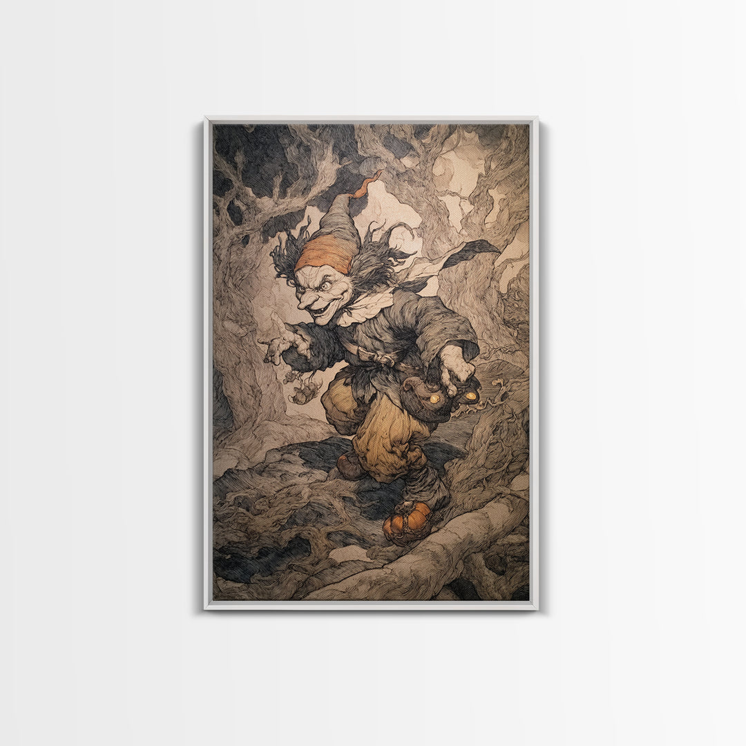 The Pumpkin Patch Goblin, Gothic Storybook Art, Vertical Wall Art, Gothic Horror Wall Art, Canvas Print, Halloween Wall Art