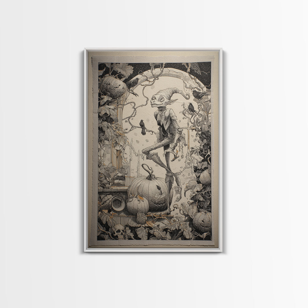 The Pumpkin Patch Goblin, Victorian Macabre Art, Vertical Wall Art, Dark Halloween Decor, Canvas Print, Halloween Wall Art