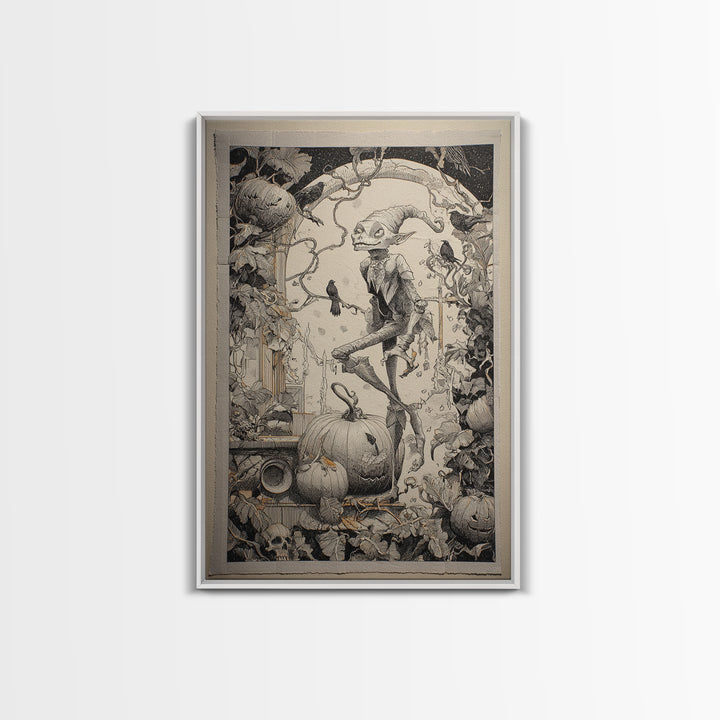 The Pumpkin Patch Goblin, Victorian Macabre Art, Vertical Wall Art, Dark Halloween Decor, Canvas Print, Halloween Wall Art