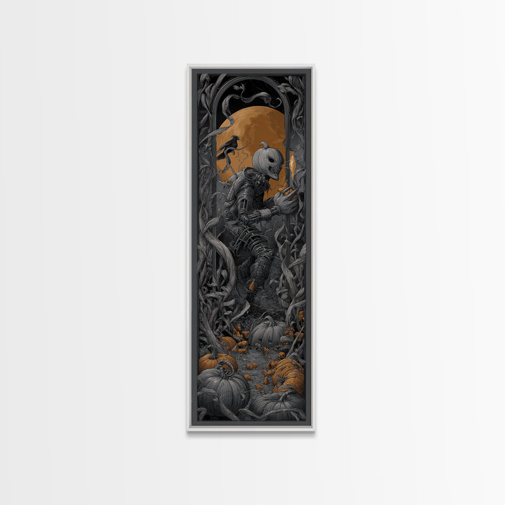 The Pumpkin Patch Goblin, Biomechanical Horror Art, Tall Narrow Wall Art, Dark Halloween Decor, Framed Canvas Print, Halloween Wall Art