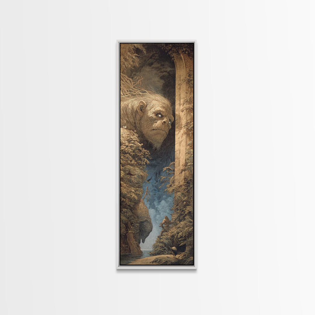 The Bridge Troll At Midnight, Gothic Engraving Art, Tall Narrow Wall Art, Gothic Horror Wall Art, Framed Canvas Print, Halloween Decor