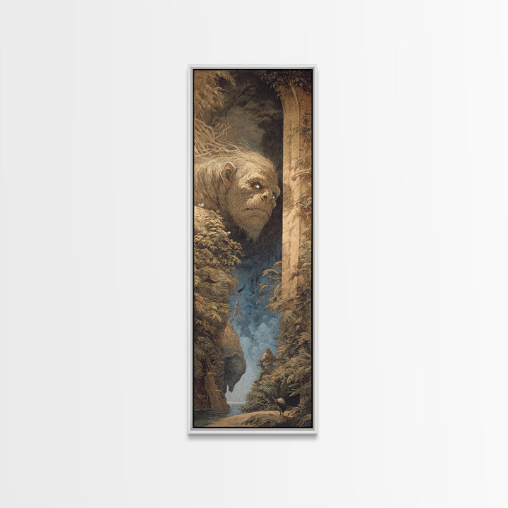The Bridge Troll At Midnight, Gothic Engraving Art, Tall Narrow Wall Art, Gothic Horror Wall Art, Framed Canvas Print, Halloween Decor