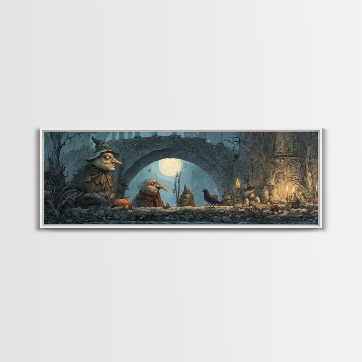 The Bridge Troll At Midnight, Medieval Grotesque Art, Extra Wide Wall Art, Gothic Horror Wall Art, Canvas Print, Halloween Wall Art
