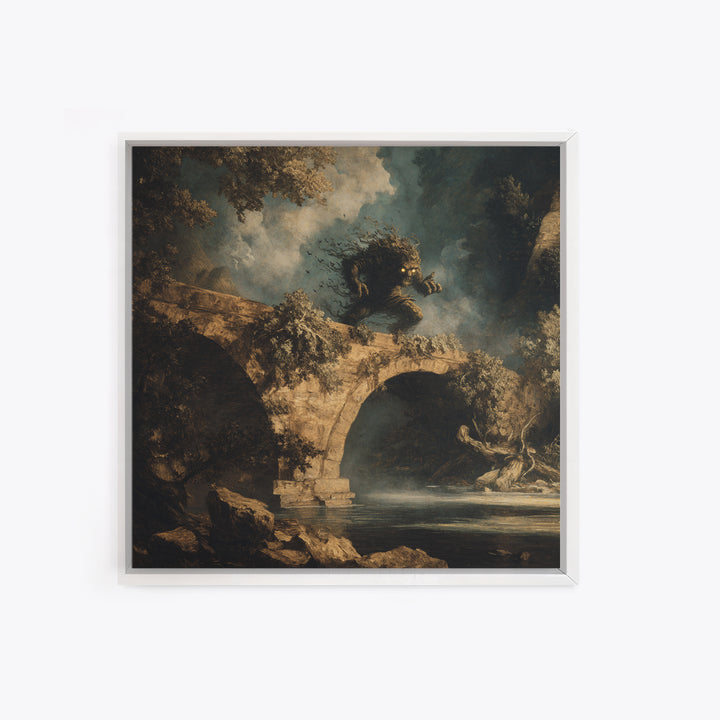 The Bridge Troll At Midnight, Baroque Witchcraft Art, Square Wall Art, Macabre Wall Art, Framed Canvas Print, Halloween Wall Art