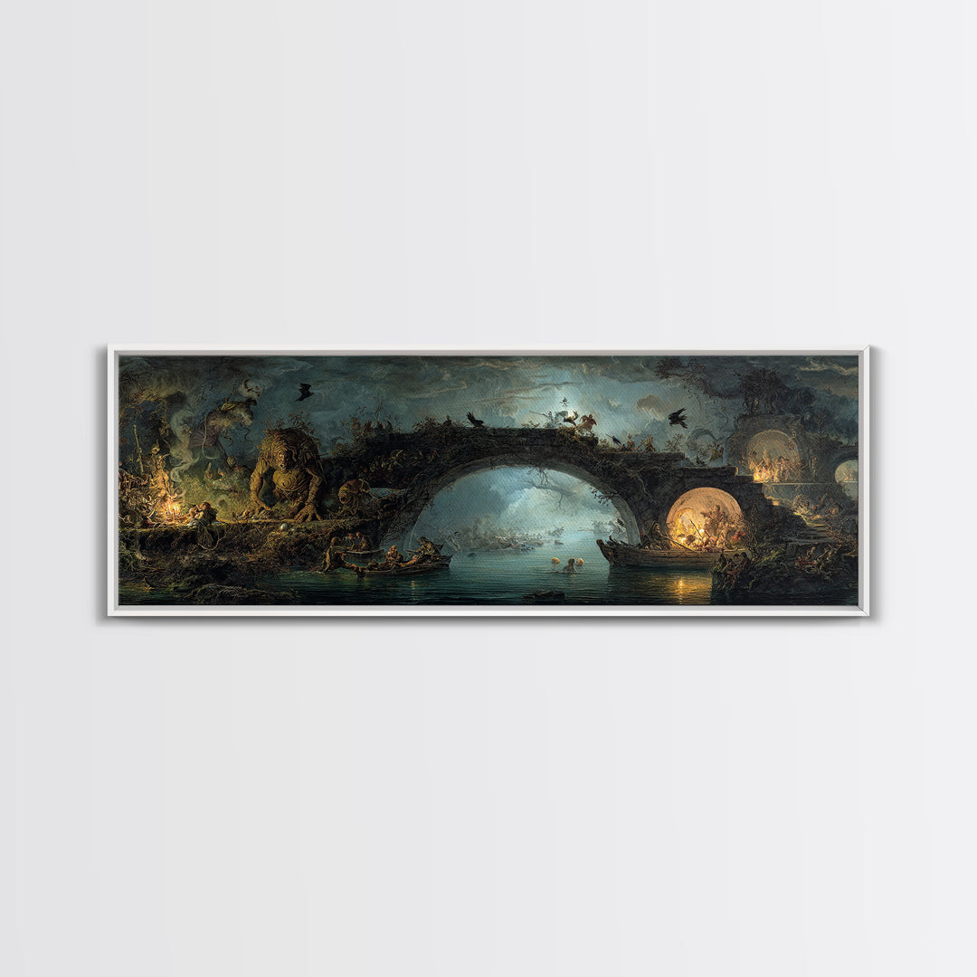 The Bridge Troll At Midnight, Gothic Nightmare Art, Extra Wide Wall Art, Dark Fantasy Wall Art, Canvas Print, Halloween Wall Art