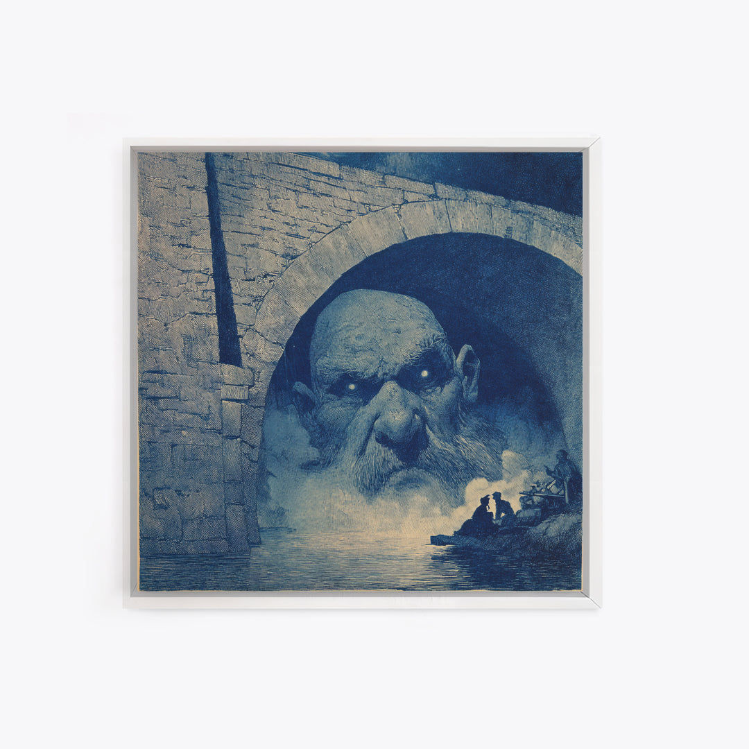 The Bridge Troll At Midnight, Symbolist Etching Art, Square Wall Art, Macabre Wall Art, Canvas Print, Halloween Wall Art, Horror Wall Art