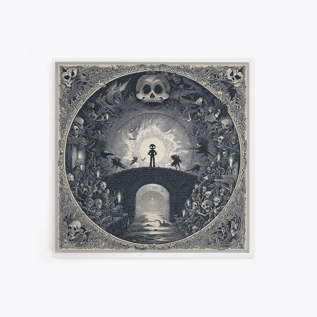 The Bridge Troll At Midnight, Macabre Folk Print Art, Square Wall Art, Gothic Horror Wall Art, Framed Canvas Print