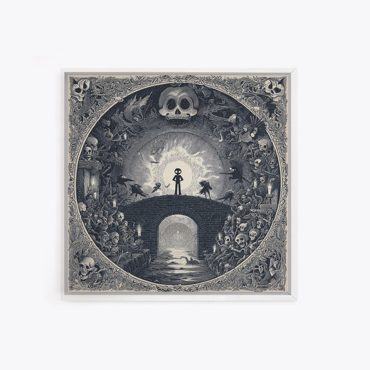 The Bridge Troll At Midnight, Macabre Folk Print Art, Square Wall Art, Gothic Horror Wall Art, Framed Canvas Print