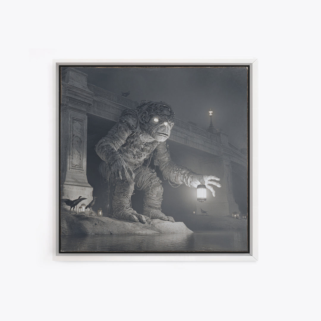 The Bridge Troll At Midnight, Biomechanical Horror Art, Square Wall Art, Dark Halloween Decor, Canvas Print, Halloween Wall Art