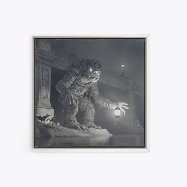 The Bridge Troll At Midnight, Biomechanical Horror Art, Square Wall Art, Dark Halloween Decor, Canvas Print, Halloween Wall Art