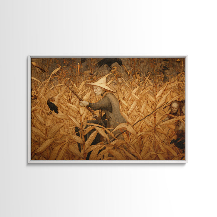 The Cornfield Crawler, Medieval Grotesque Art, Landscape Wall Art, Dark Fantasy Wall Art, Framed Canvas Print, Halloween Wall Art