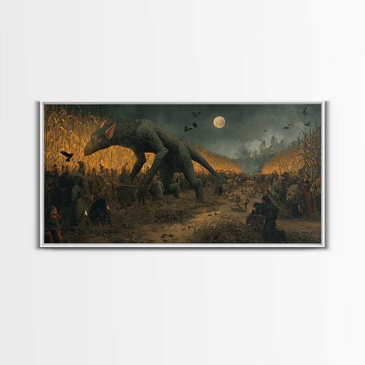 The Cornfield Crawler, Northern Renaissance Horror, Wide Panoramic Art, Macabre Wall Art, Canvas Print, Halloween Wall Art