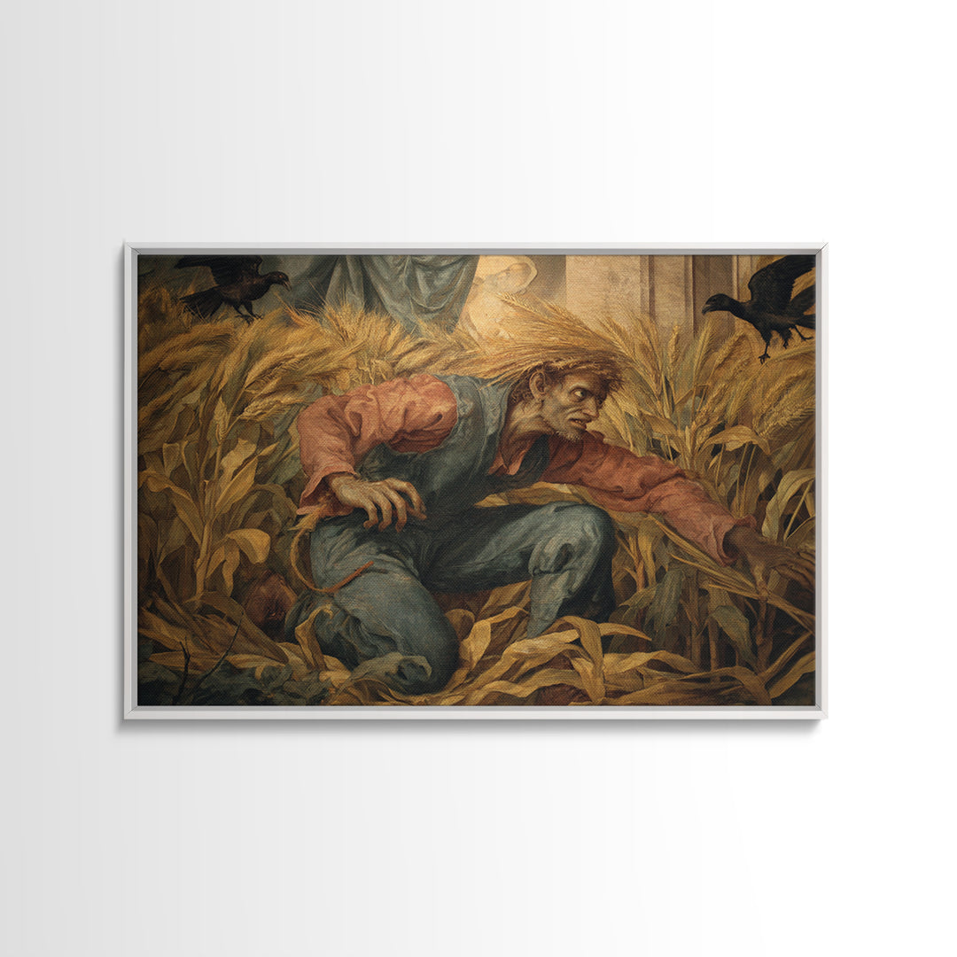 The Cornfield Crawler, Dark Renaissance Art, Landscape Wall Art, Macabre Wall Art, Framed Canvas Print, Halloween Wall Art