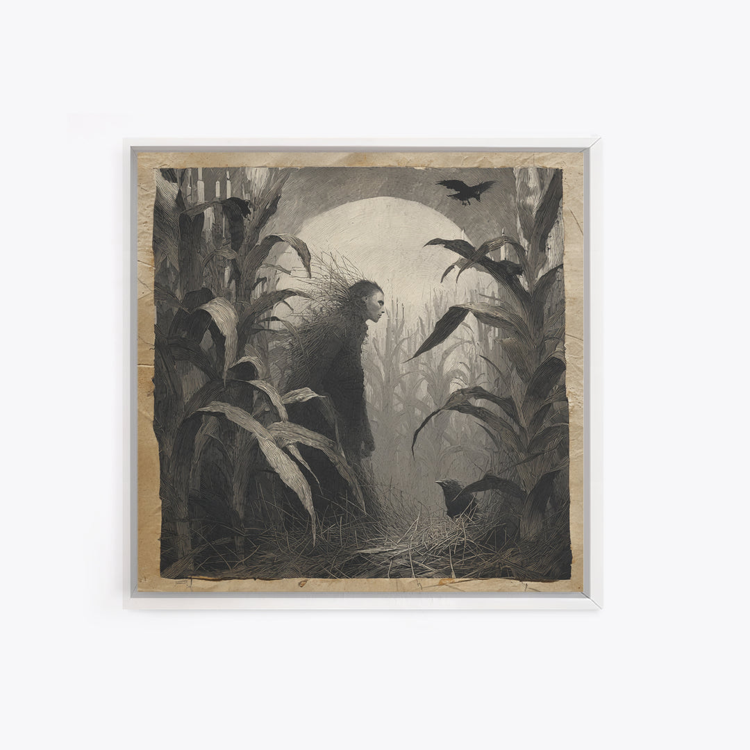 The Cornfield Crawler, Symbolist Dream Art, Square Wall Art, Macabre Wall Art, Framed Canvas Print, Halloween Wall Art