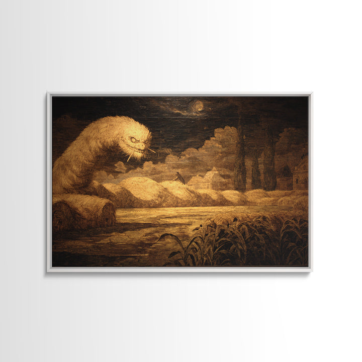The Cornfield Crawler, Symbolist Gothic Landscape, Landscape Wall Art, Macabre Wall Art, Framed Canvas Print, Halloween Wall Art