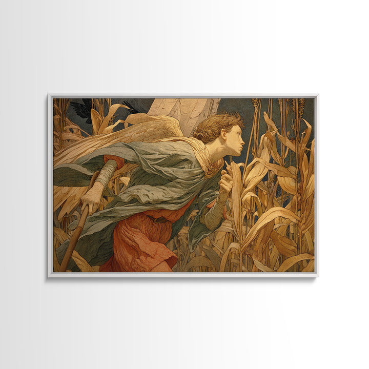 The Cornfield Crawler, Symbolist Death Art, Landscape Wall Art, Gothic Horror Wall Art, Framed Canvas Print, Halloween Wall Art