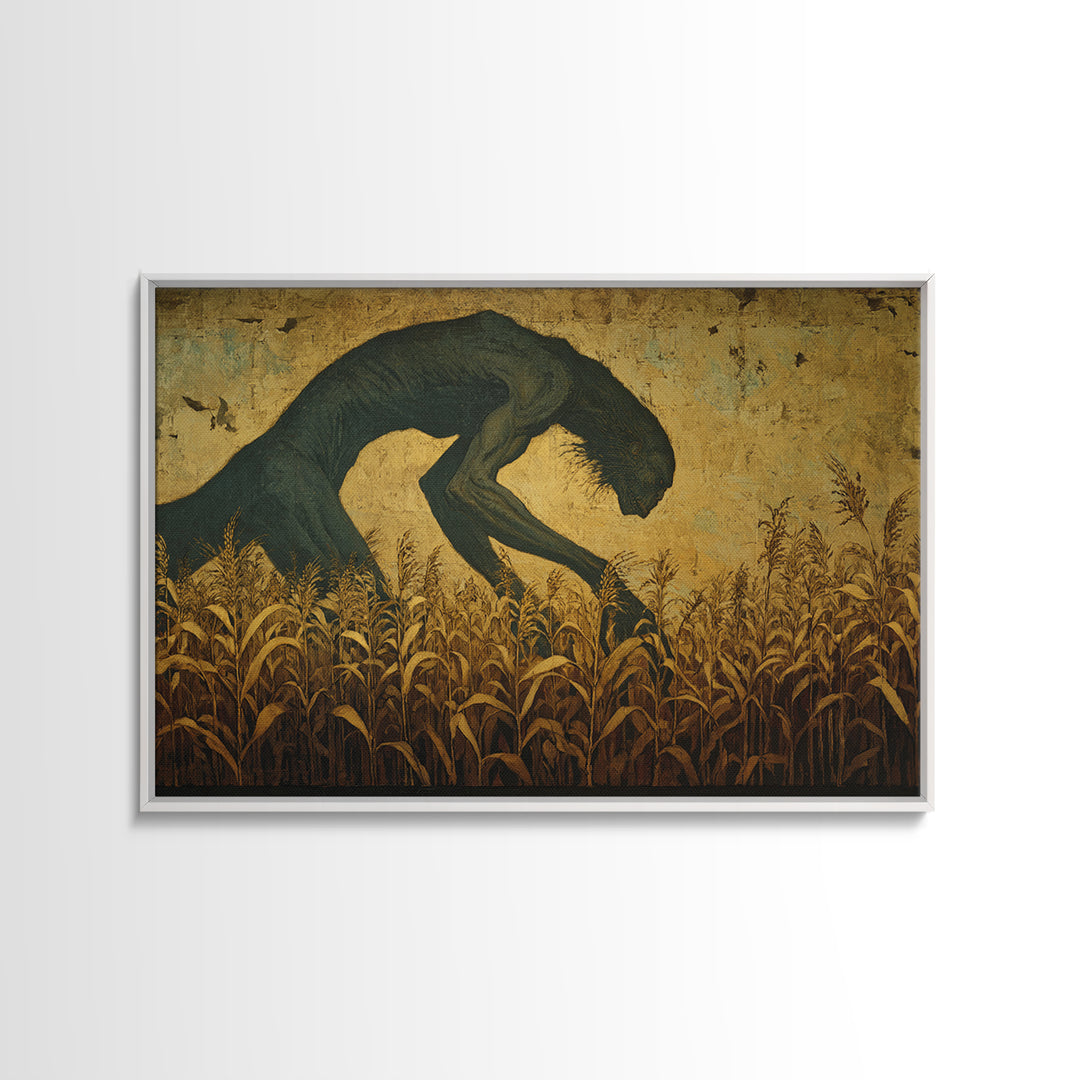 The Cornfield Crawler, Dark Symbolist Art, Landscape Wall Art, Dark Fantasy Wall Art, Canvas Print, Halloween Wall Art